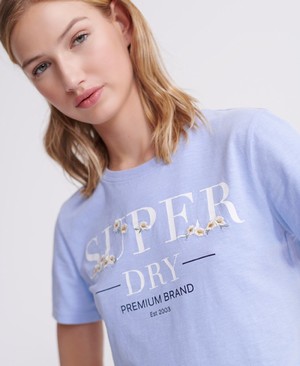 Superdry Serif Floral Embroidered Női Pólók Kék | JUWXY6379